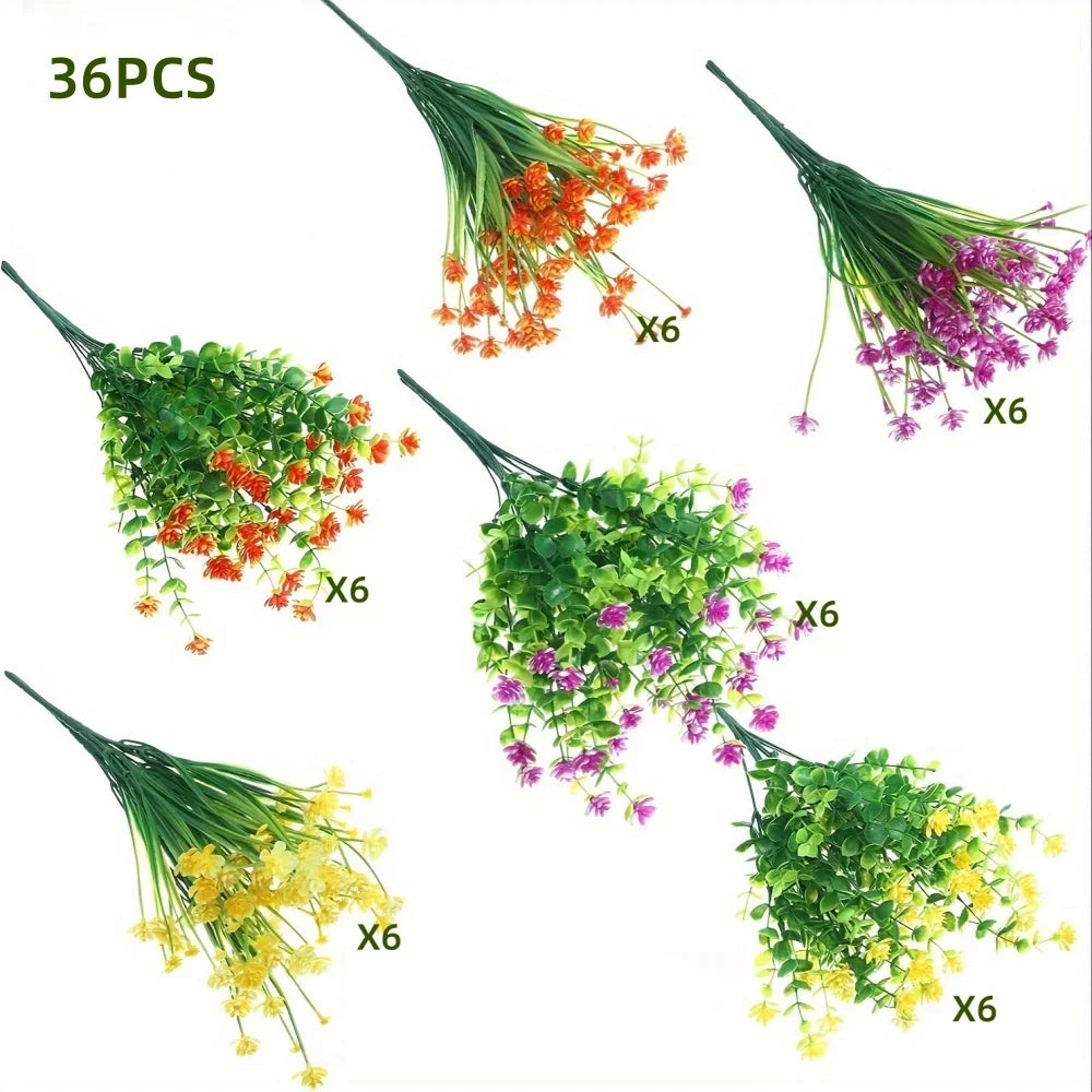 Frendorf | 12/18/30/36 Stück Kunstblumen – UV-beständig, mehrfarbige Kunstblumen & Sträucher für Außenfenster, Veranda & Gartendekoration