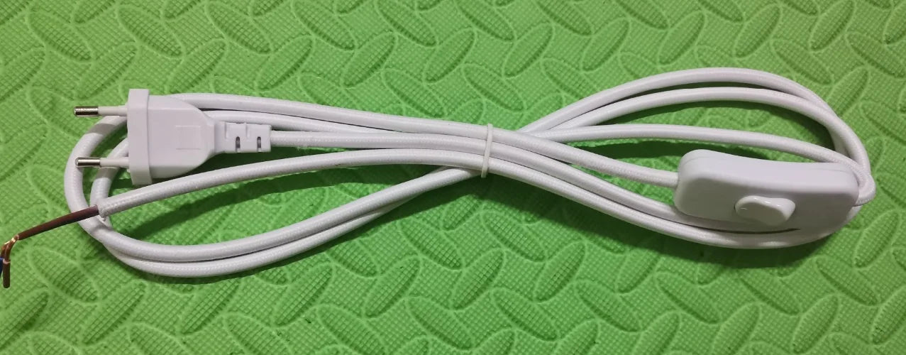 Frendorf | 220V AC Stromkabel mit europäischem Stecker und Schalter – Klassisches Stofftextil umhülltes Flex-Verlängerungskabel für Tischlampe