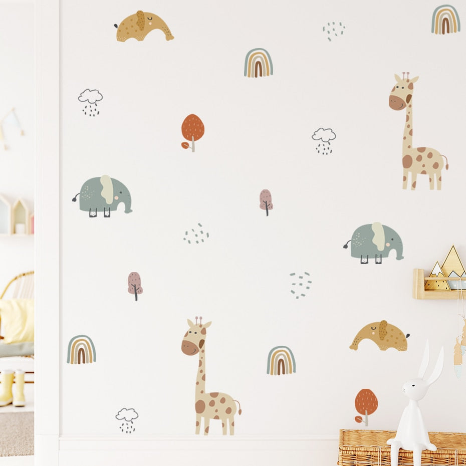 Frendorf | Cartoon Wandtattoo Giraffe Elefant Regenbogen