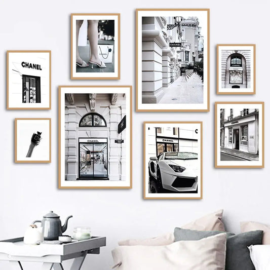 Mode Luxus Geschäft Frankreich Echte Aufnahmen Poster und Drucke Romantische Wandkunst Leinwandmalerei Wandbilder für Wohnzimmer Dekor