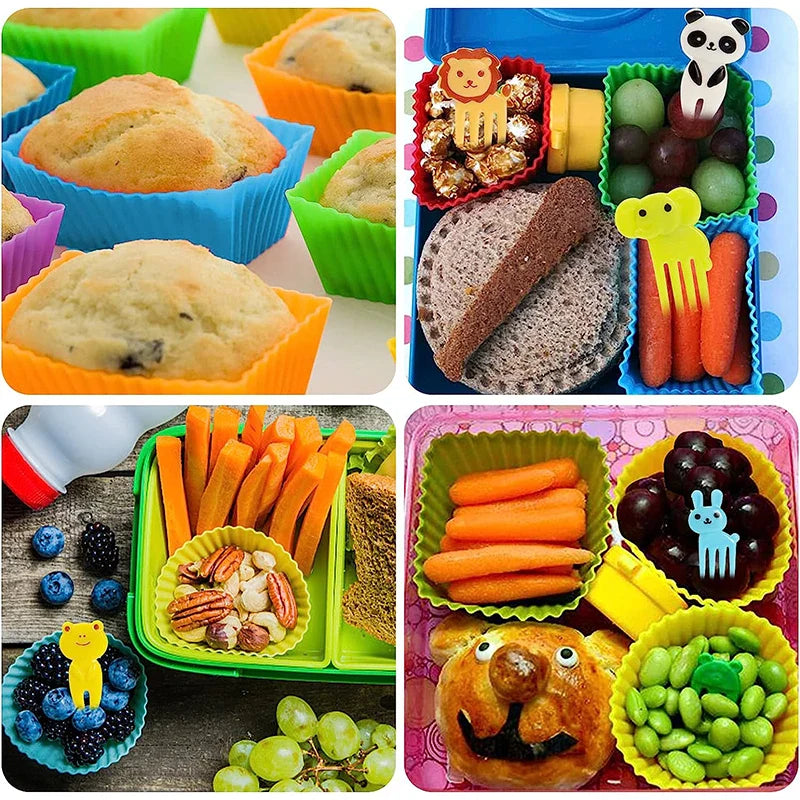 Niedliche Mini Lebensmittelspießchen für Kinder: Tier Cartoon Gabeln mit Ausstecher und Silikon Lunchbox Trennwände - Perfekt für Snacks, Kuchen und Früchte