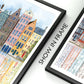 Frendorf | UrbanVista Aquarellfassaden Poster | Leinwanddruck mit alten bunten Gebäuden | Wandkunst für Wohnzimmer & Heimdekoration