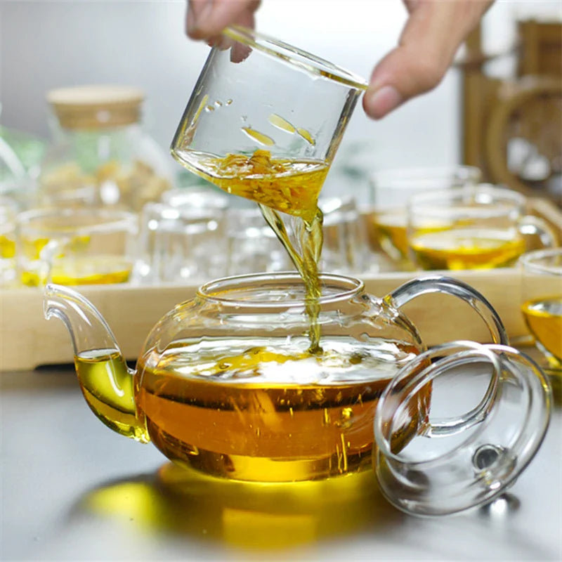 1000ml hitzebeständige Glas-Teekanne, Glas-Teekanne mit Infuser Teeblatt Kräuterkaffeekanne Teeset Praktische Flasche Blumentasse