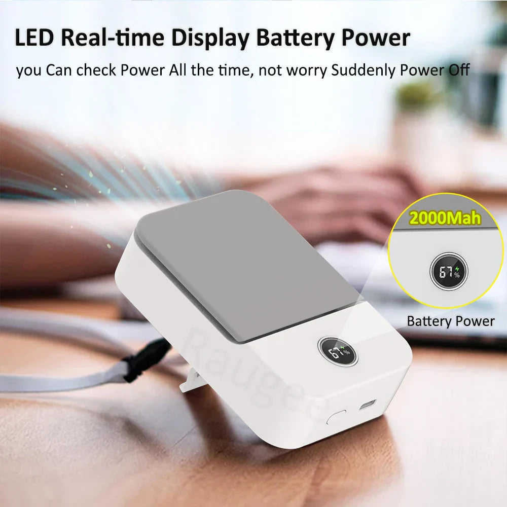 Frendorf | BreezeFox | 4-in-1 Mini-Ventilator | LED-Display | USB-C & Akku | Für Reisen, Büro & Sommerhitze