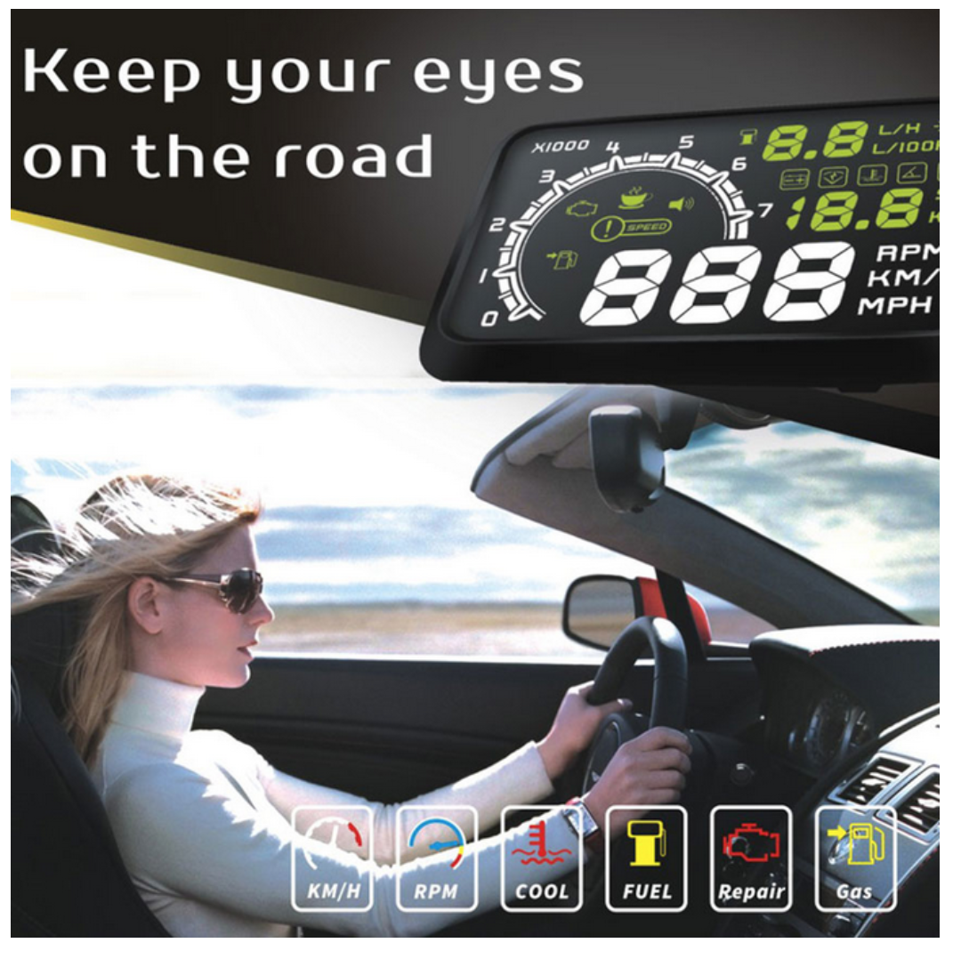 Frendorf | Auto-Head-Up-Display (HUD), 5,5-Zoll-Projektor, Geschwindigkeitskraftstoffwarnung, Kilometerzähler