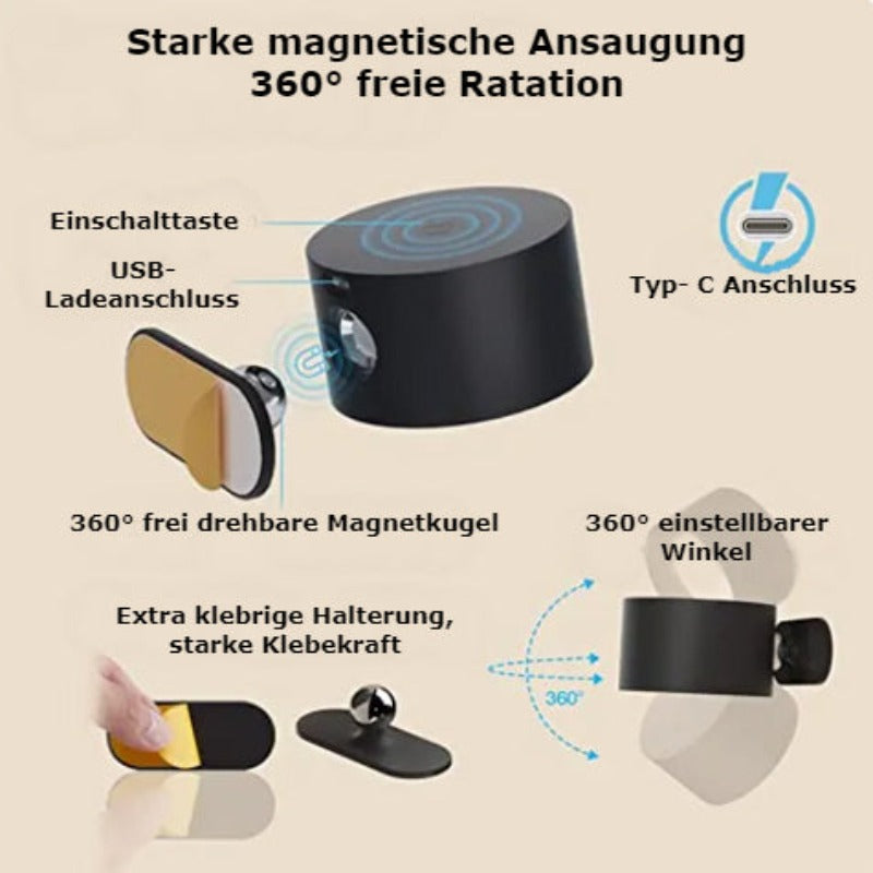 Frendorf | InstaBeam 360° Kabellose Wandleuchte | Wiederaufladbar | Flexibles LED Licht für Zuhause & Büro