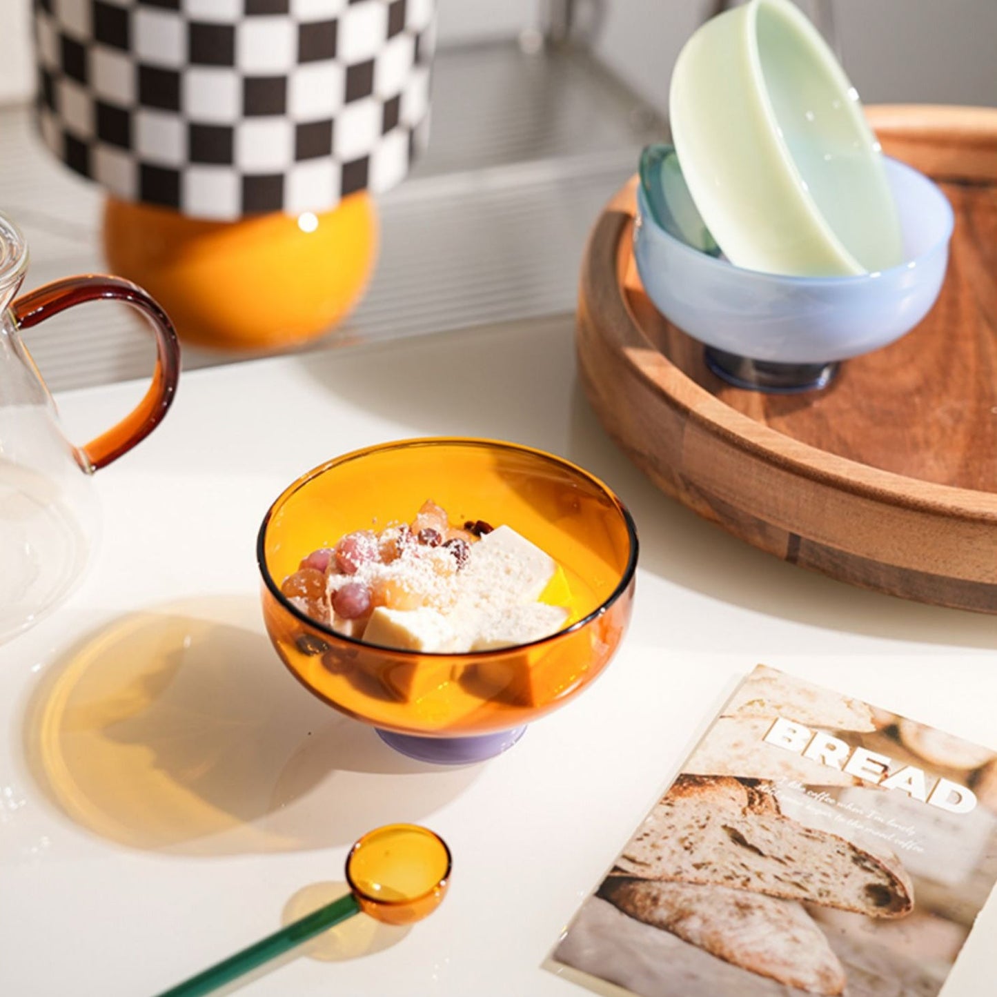 Bunte Borosilikat-Dessertschale mit Löffel
