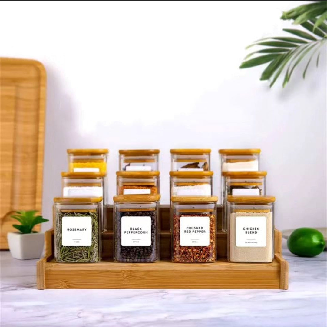 Frendorf | 12-teiliges quadratisches Glas-Gewürzglas-Set