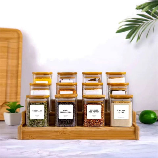 Frendorf | 12-teiliges quadratisches Glas-Gewürzglas-Set