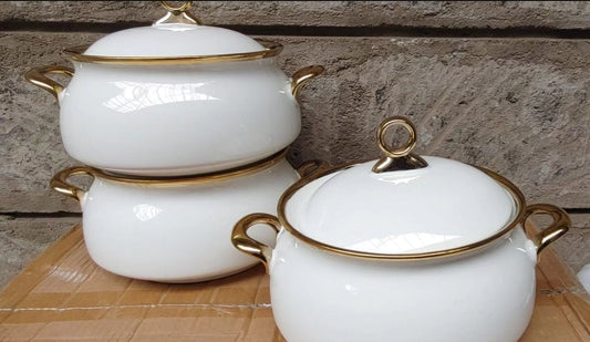 Frendorf | 3 Stück 3ltr Gold-Finish Keramikservierschalen