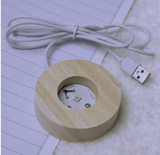 3D-geschnitzte Kristallstern-Sonnensystem-Tischlampe mit Holzsockel