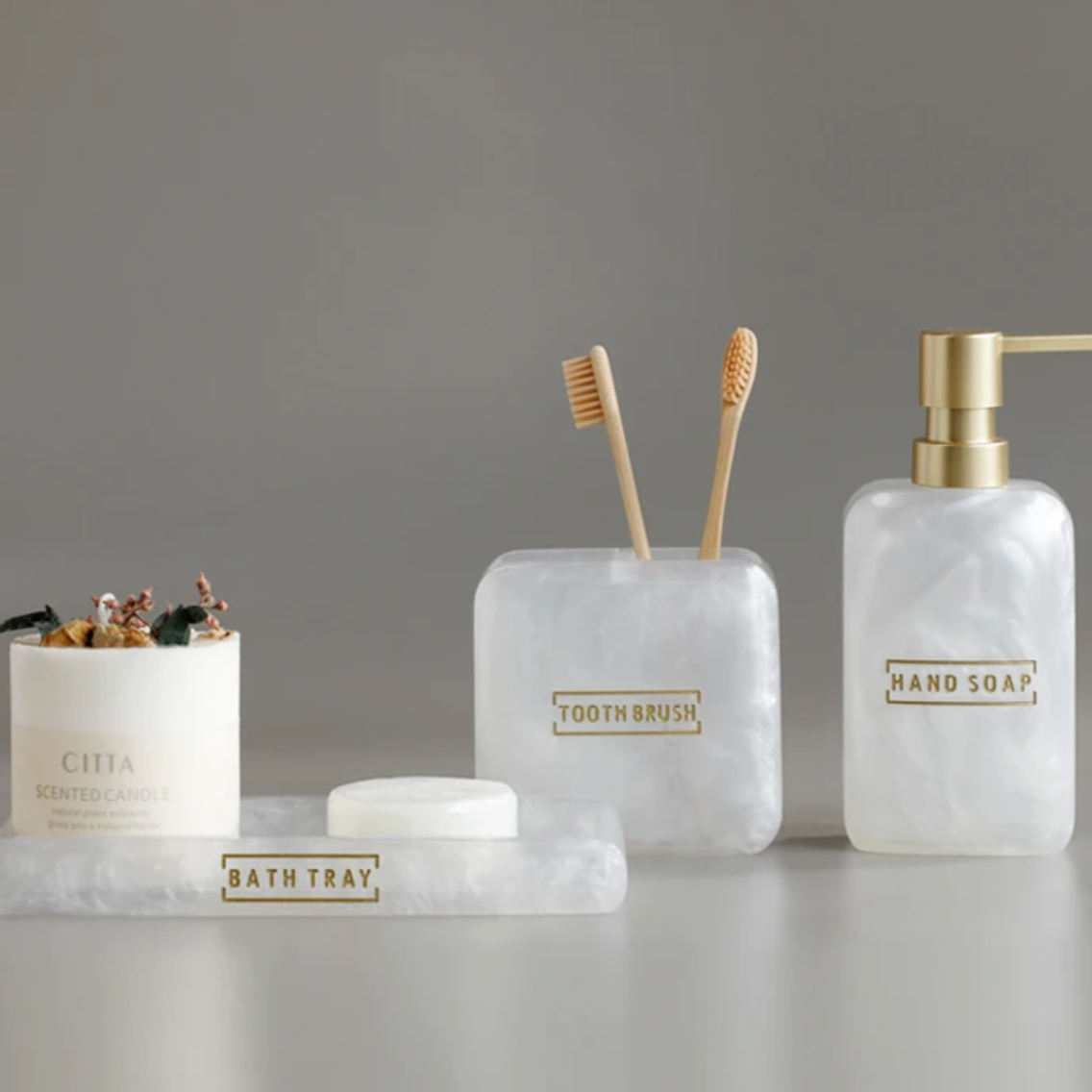 Frendorf | LustraPearl Badezimmer-Set 3-teilig | Elegantes Perlmutt-Design | Luxuriöse Badaccessoires