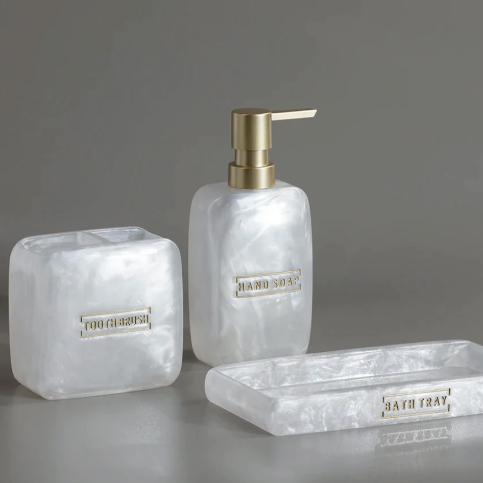 Frendorf | LustraPearl Badezimmer-Set 3-teilig | Elegantes Perlmutt-Design | Luxuriöse Badaccessoires