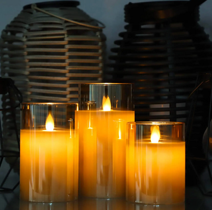 Frendorf | GlowLite™ Flammenlose LED Kerzen Set 3-teilig | Sicheres Stimmungslicht für Zuhause | Dekorative LED Kerzen