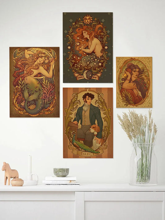 Art Nouveau Kraftpapier Poster Vintage Zuhause Raum Bar Café Dekor Ästhetische Kunst Wandmalerei