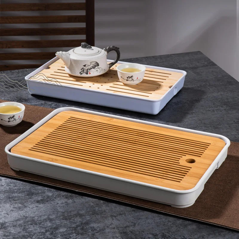 GIANXI Bamboo Tea Tray Home Living Room Kungfu Tea Set Small Tea Tray Draining Dry Soaking Table Storage Wet And Dry Use