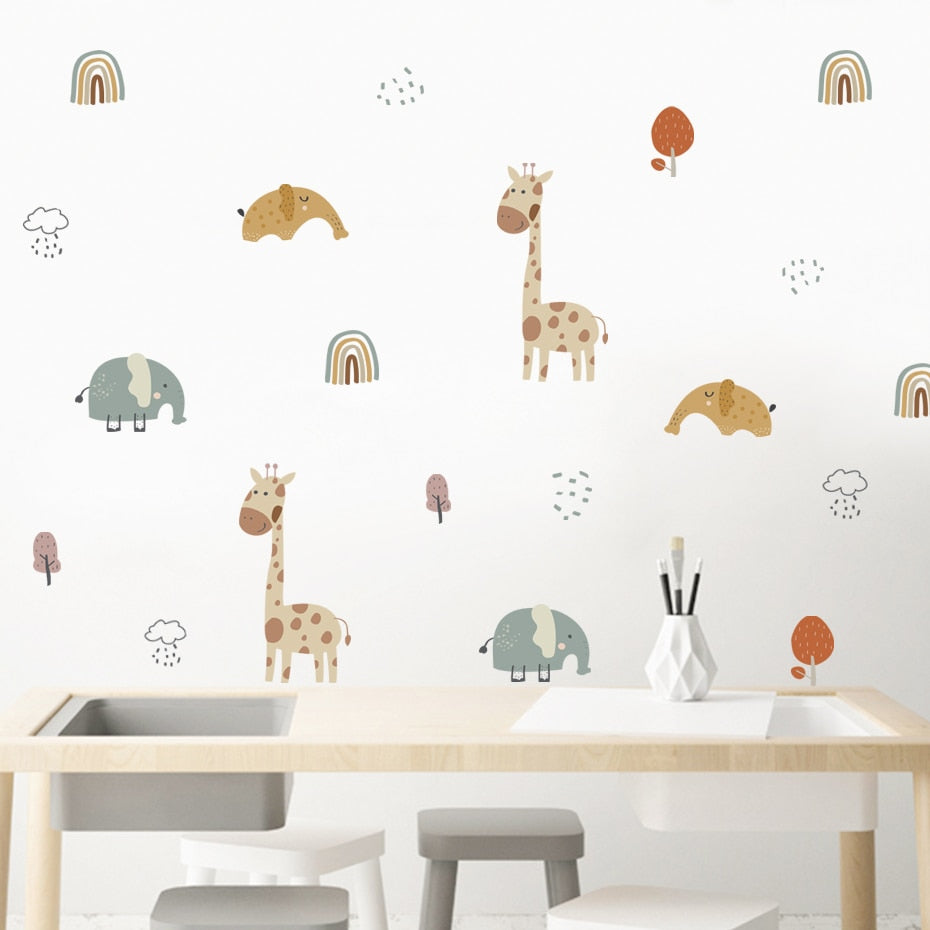 Frendorf | Cartoon Wandtattoo Giraffe Elefant Regenbogen