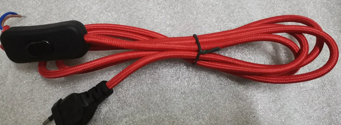 Frendorf | 220V AC Stromkabel mit europäischem Stecker und Schalter – Klassisches Stofftextil umhülltes Flex-Verlängerungskabel für Tischlampe