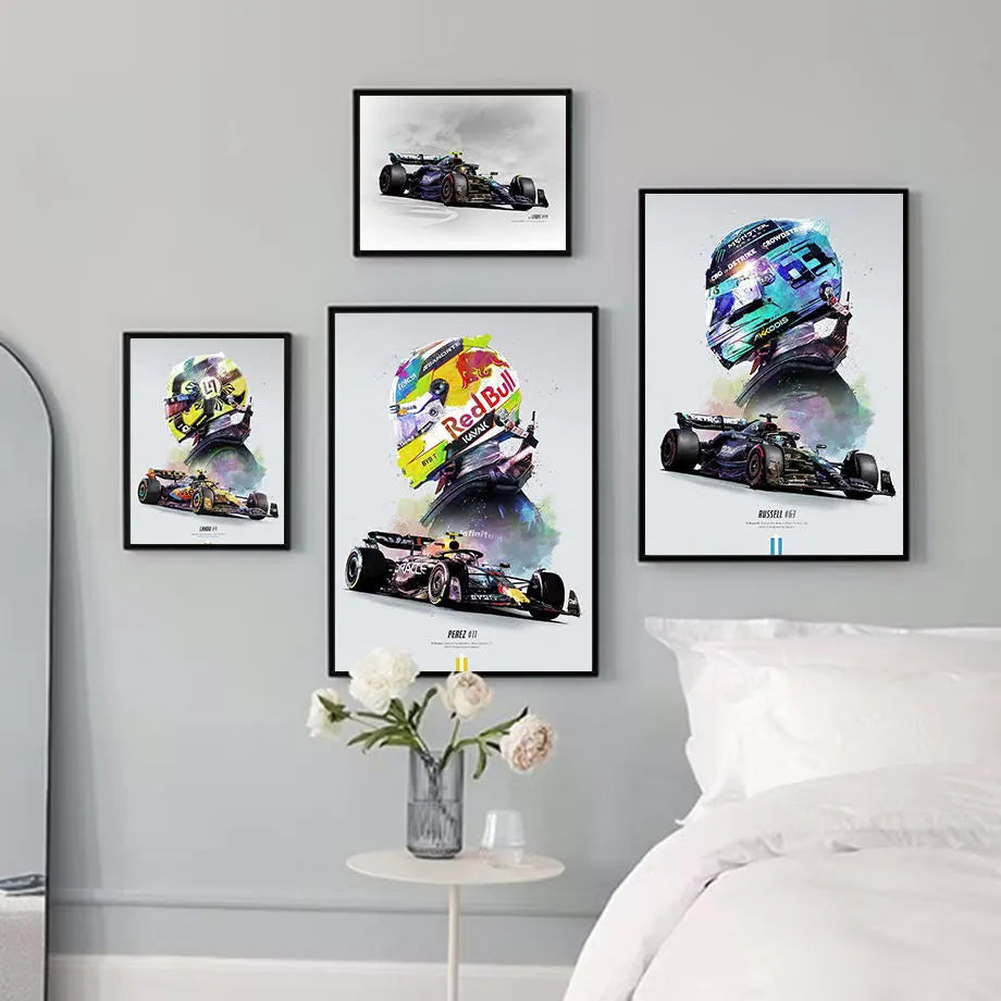 FI Formel 1 Rennhelm 2023 Saison Meisterschaft Team Bewegung Wandkunst Leinwandbild Nordisches Poster Wohnzimmer Dekor