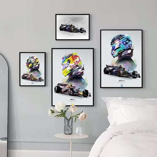 FI Formel 1 Rennhelm 2023 Saison Meisterschaft Team Bewegung Wandkunst Leinwandbild Nordisches Poster Wohnzimmer Dekor