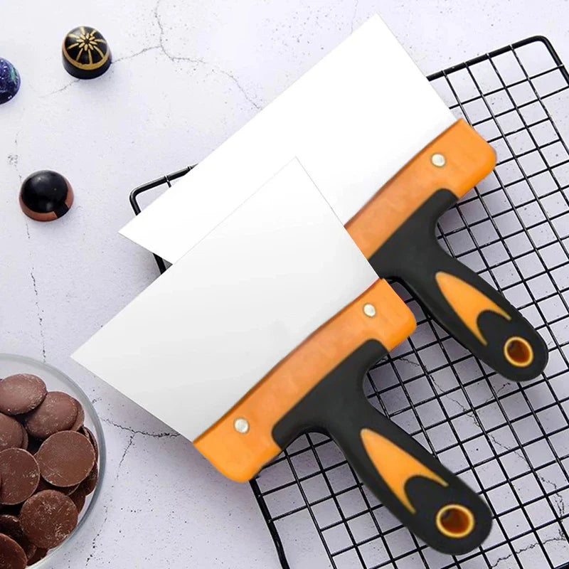 Frendorf | BakeMaster | Teig- & Schokoladenschaber | Edelstahl & Holzgriff | Vielseitig Einsetzbar