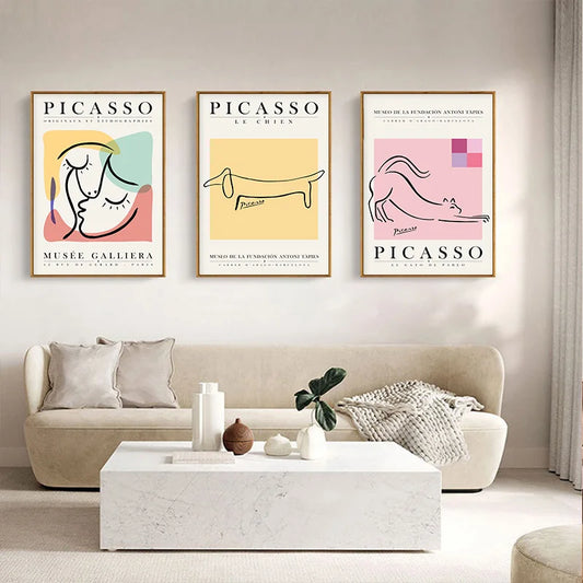 Picasso Colour Print Wall Art Cat Dog Line Canvas Painting Abstract Character Colour Block Poster Home Living Room Decoration
