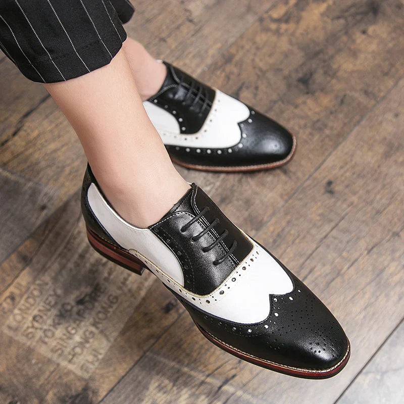 Frendorf | Herren Luxus Schuhe Brogue Schnürung Casual Britischer Stil Kontrastfarbe Oxford Büro