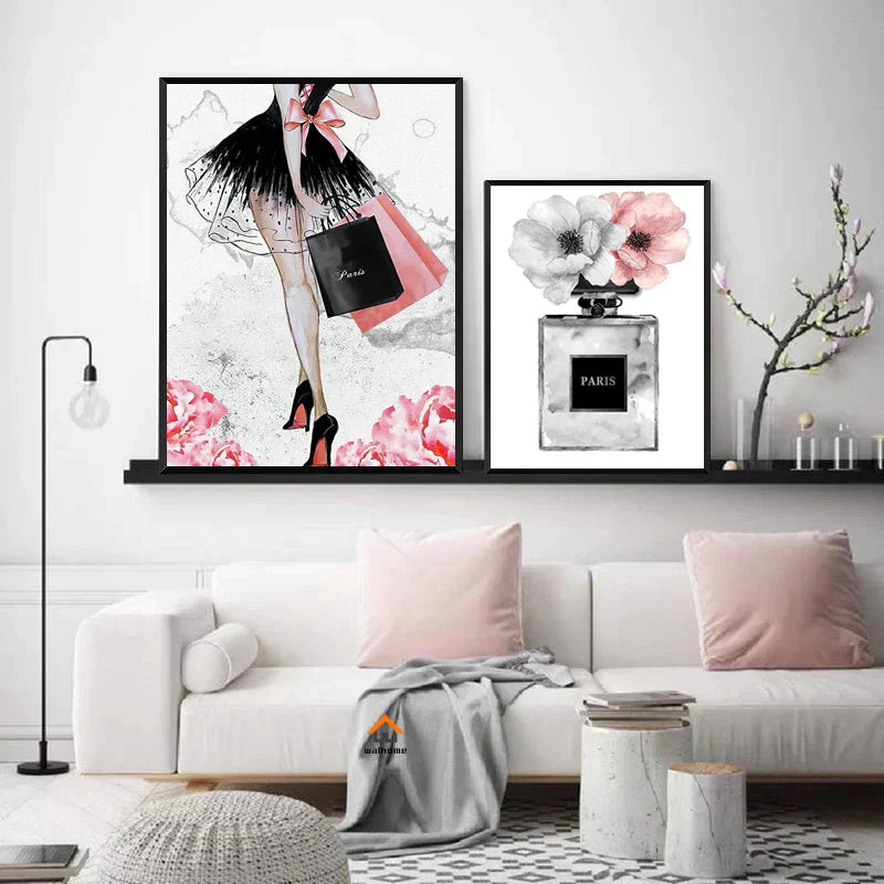 Leinwand Buch Parfüm Frauen Dekor Poster für Schönheitssalon Dekorative Malerei Luxuriöses Wohnzimmer Mädchen Schlafzimmer Dekoration Nordic