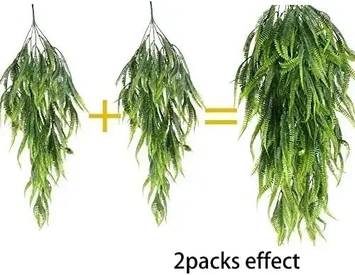 Frendorf | 2 Stück künstliche hängende Bostonfarn Pflanzen – UV-beständige künstliche Grünpflanzenranken für Innen/Außen – 33,5 Zoll lebensechte dekorative hängende Pflanzen für Wohn-, Garten- und Terrassendekoration