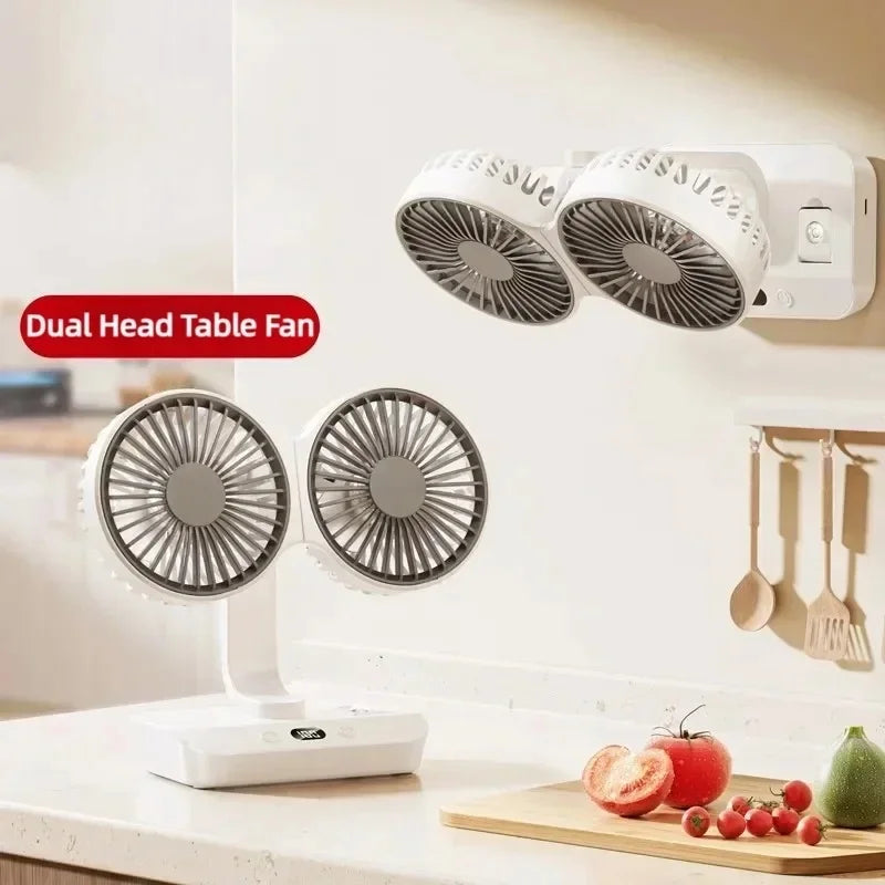 Frendorf | Verstellbarer Doppelkopfan Tischventilator Nachtlampe