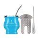 Das Yerba Mate-Set enthält eine doppelwandige Mate-Teetasse aus Edelstahl, eine Bombilla Mate (Strohhalm), einen Reinigungspinsel und einen Teetrenner