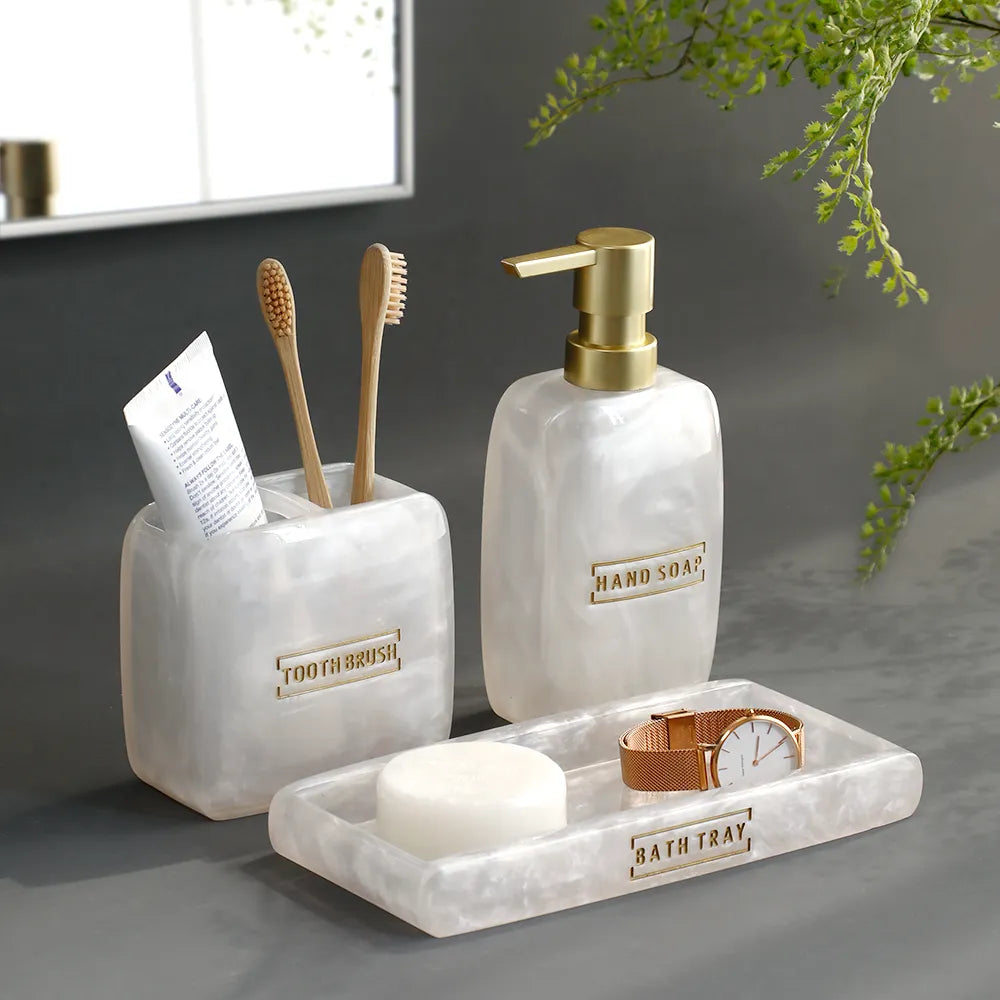 Frendorf | LustraPearl Badezimmer-Set 3-teilig | Elegantes Perlmutt-Design | Luxuriöse Badaccessoires