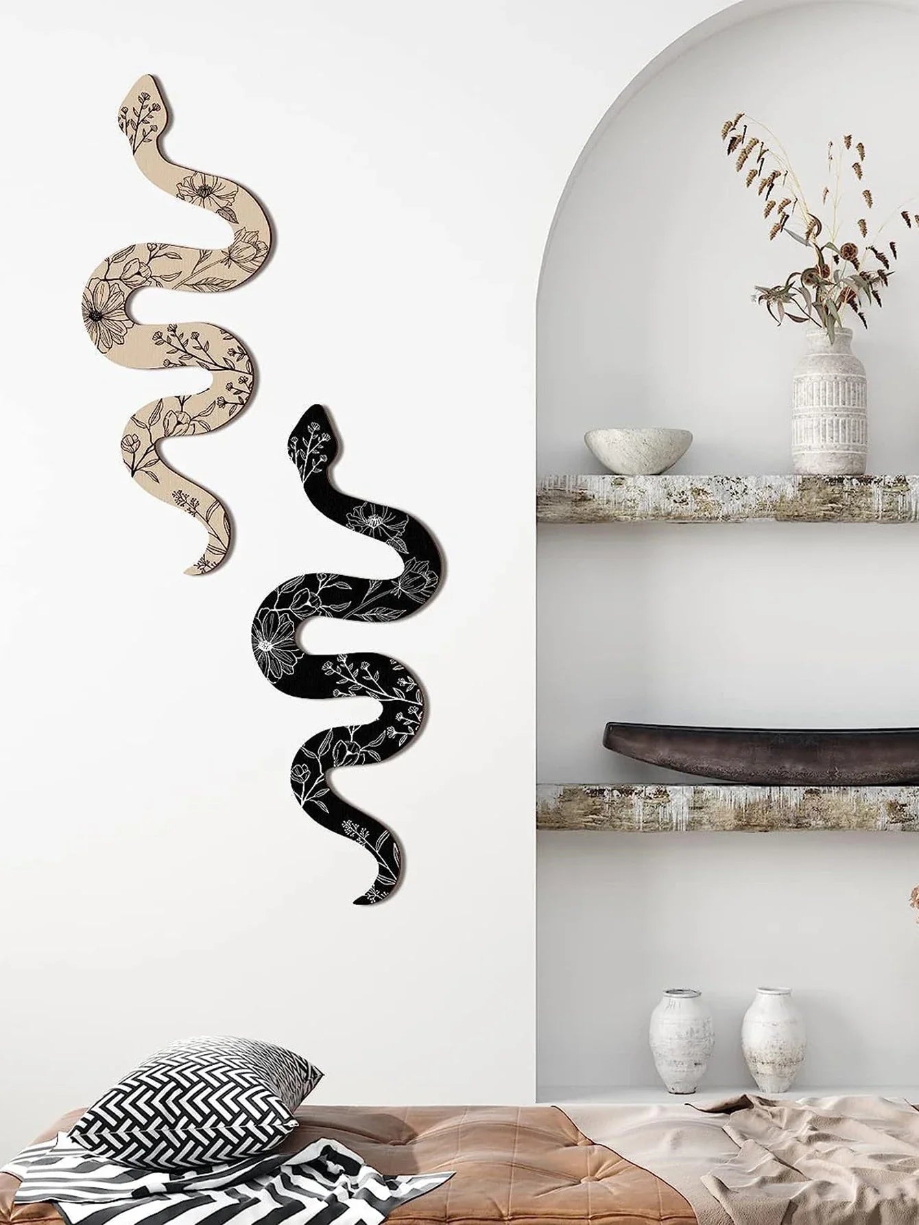 Niedliche Schlangenzimmer-Wanddekoration, Boho-Hexen-Holzschlangen-Wandbehang, Wandkunst für Wohnung, Schlafzimmer, Wohnzimmer, Weihnachtsdekoration