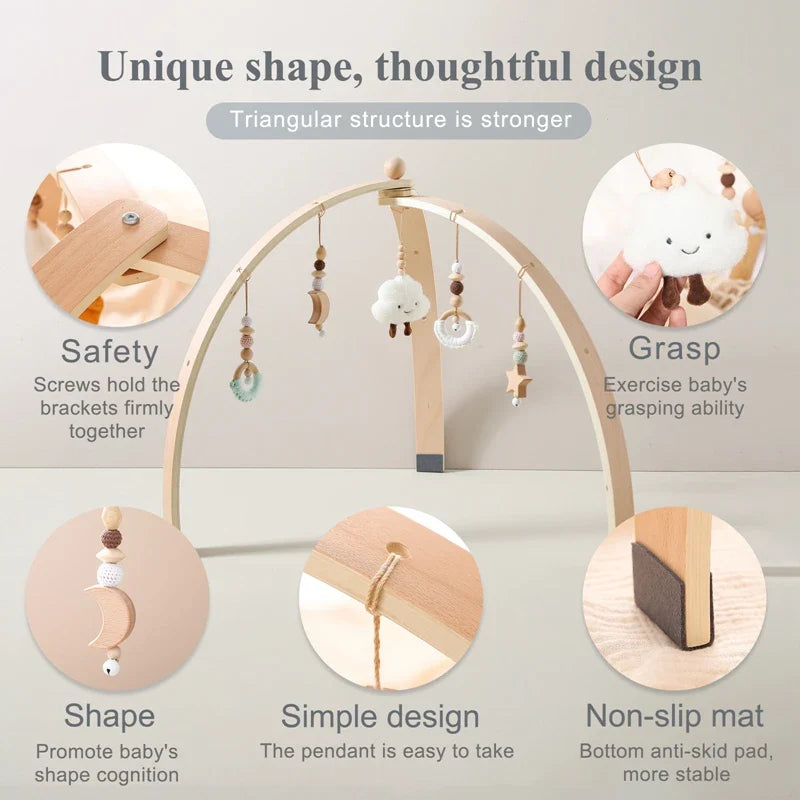 Frendorf | Baby Aktivitätsbogen aus Holz – Mit Hängespielzeugen für Babys