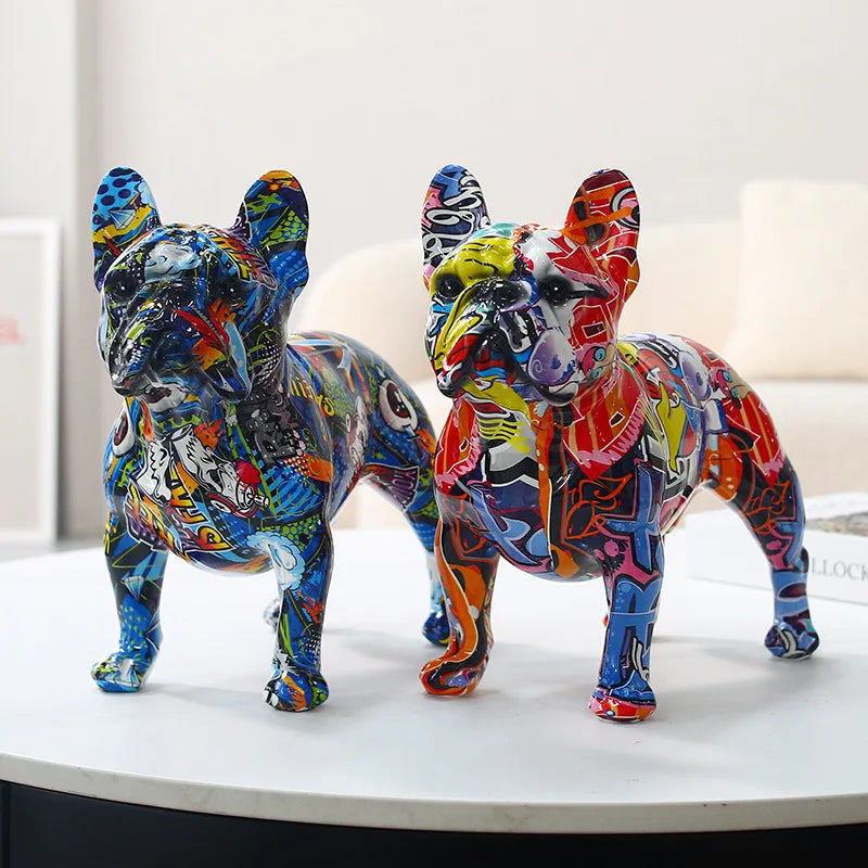 Bunte stehende Französische Bulldogge, Kunstharz-Statue, Dekoration, Haustier-Hund, DIY-Graffiti-Kunsthandwerk, Desktop-Tierstatue-Ornament.