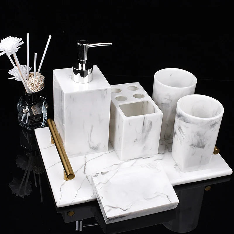 Frendorf | AurumCasa Marmor Badezimmer-Set 5-teilig | Edles Design | Luxuriöse Badaccessoires für Zuhause