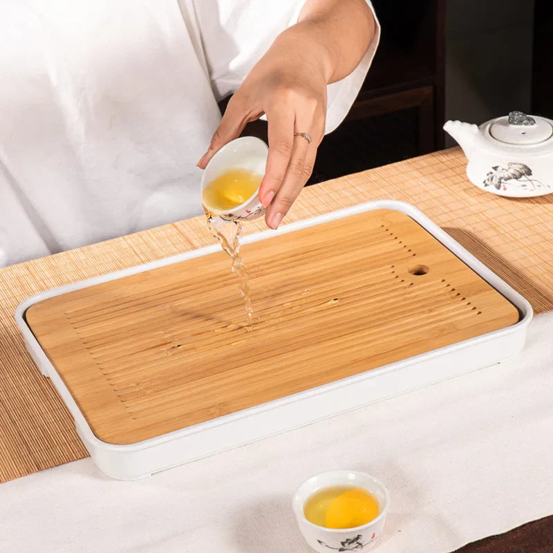 GIANXI Bamboo Tea Tray Home Living Room Kungfu Tea Set Small Tea Tray Draining Dry Soaking Table Storage Wet And Dry Use