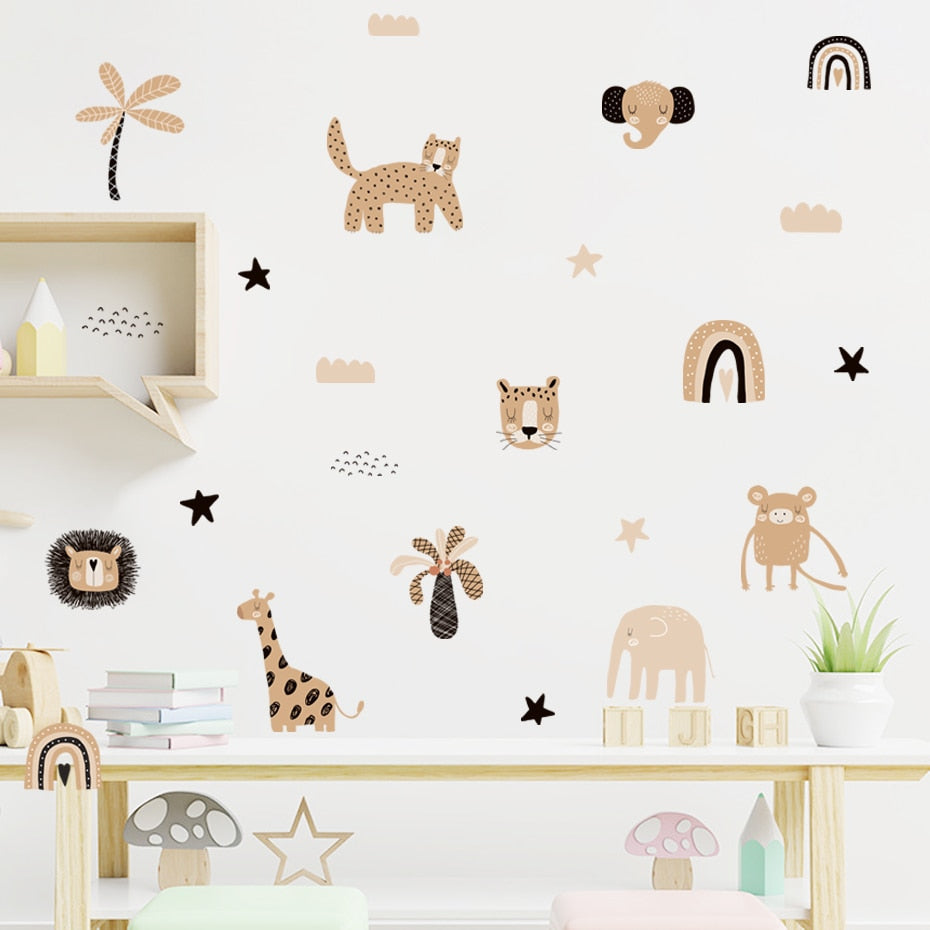 Frendorf | Cartoon Wandsticker Regenbogen und Tiergesichter