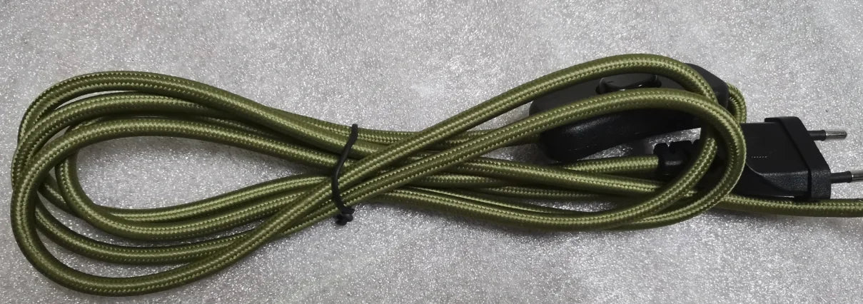Frendorf | 220V AC Stromkabel mit europäischem Stecker und Schalter – Klassisches Stofftextil umhülltes Flex-Verlängerungskabel für Tischlampe