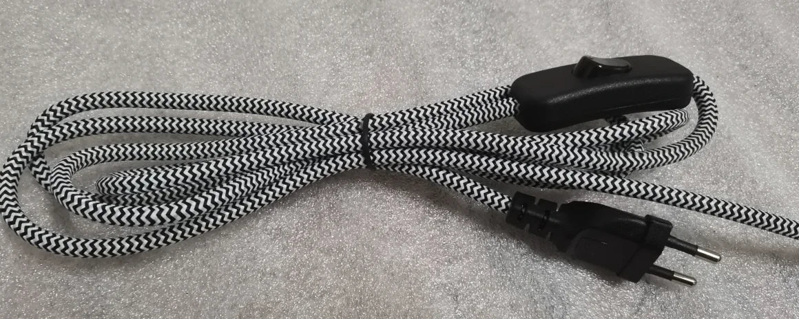 Frendorf | 220V AC Stromkabel mit europäischem Stecker und Schalter – Klassisches Stofftextil umhülltes Flex-Verlängerungskabel für Tischlampe