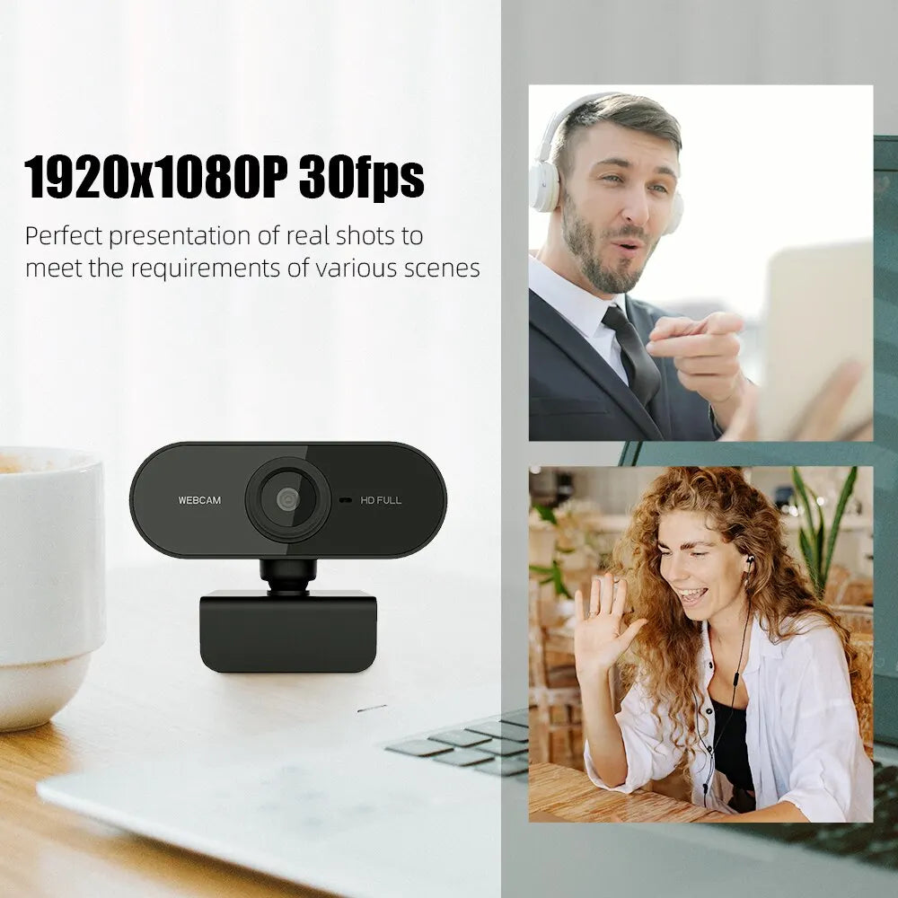 Full HD 1080P Webcam | Flexibel Drehbar | Eingebautes Mikrofon | USB Plug & Play