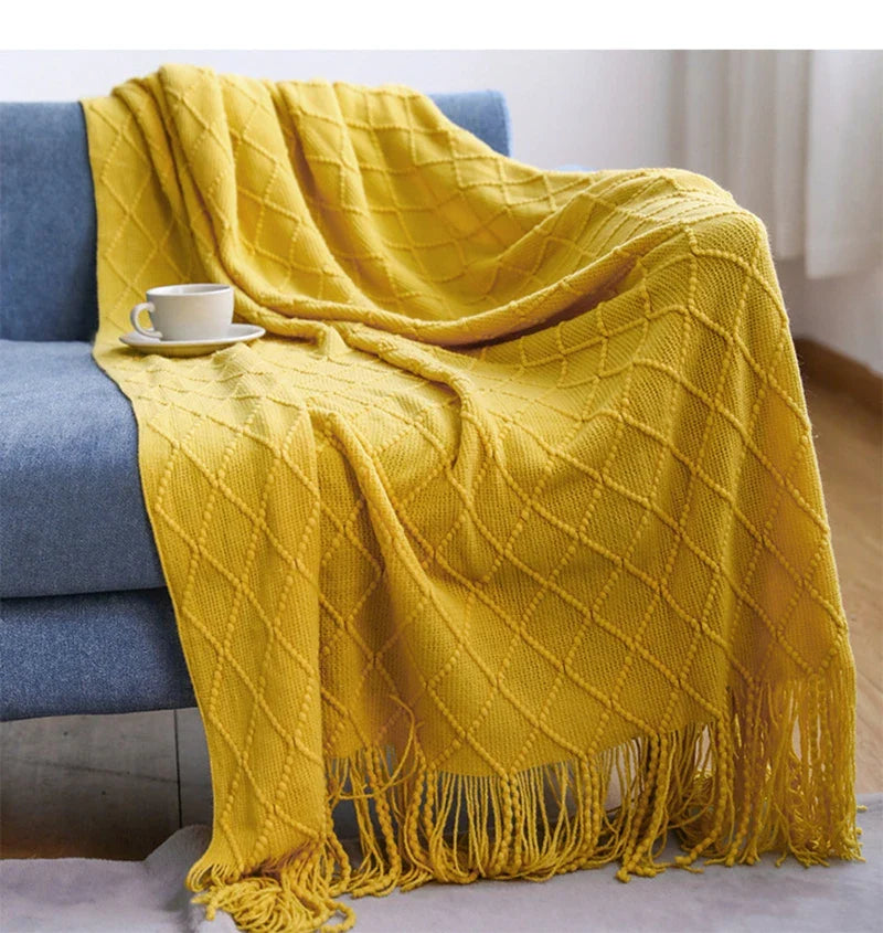 Gemütliche lila Diamant Strickdecke