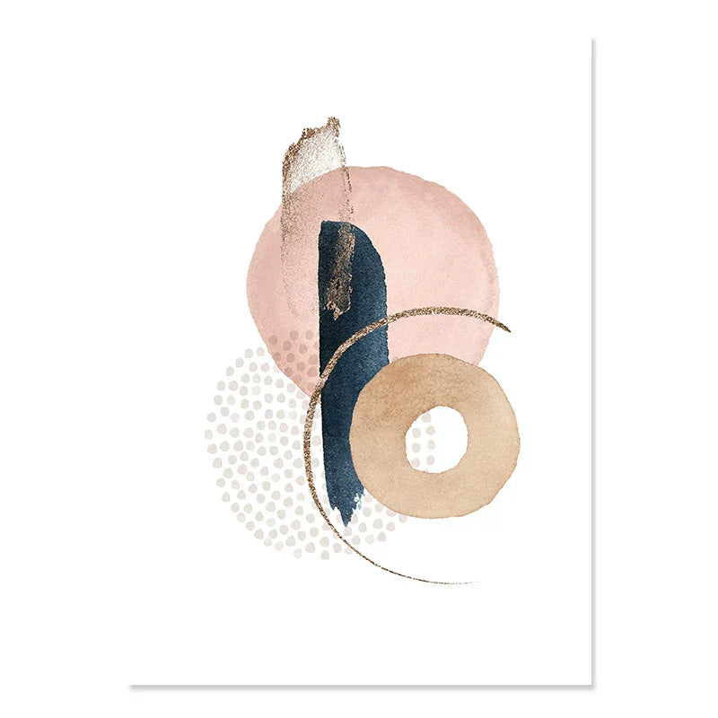 Frendorf | BohoBlush Aquarell Poster | Abstrakter Leinwanddruck in Beige, Rosa & Gold | Geometrische Wandkunst für Wohnzimmer & Dekoration