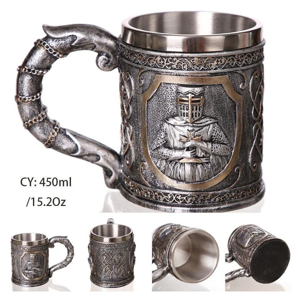 Mittelalterlicher Drachenharz-Edelstahlbecher als Kaffeebecher oder Teebecher