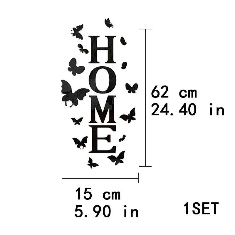 Schmetterling Englisch Buchstaben Acryl Spiegel Oberfläche Wandaufkleber Alphabet Poster Wohnkultur Hochzeitsfeier Dekoration Kunst Wandbild
