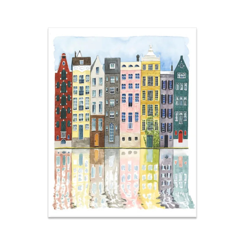 Frendorf | UrbanVista Aquarellfassaden Poster | Leinwanddruck mit alten bunten Gebäuden | Wandkunst für Wohnzimmer & Heimdekoration