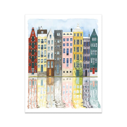 Frendorf | UrbanVista Aquarellfassaden Poster | Leinwanddruck mit alten bunten Gebäuden | Wandkunst für Wohnzimmer & Heimdekoration