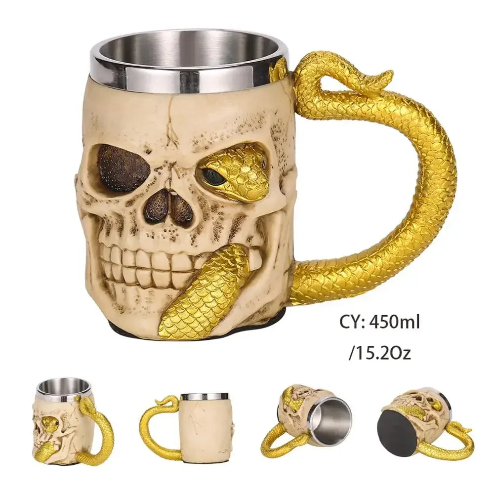 Mittelalterlicher Drachenharz-Edelstahlbecher als Kaffeebecher oder Teebecher