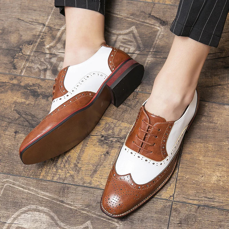 Frendorf | Herren Luxus Schuhe Brogue Schnürung Casual Britischer Stil Kontrastfarbe Oxford Büro