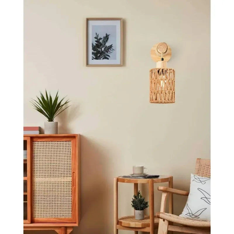 Frendorf | Hanfseil-Design Kopfteil Wandleuchte – Zylindrische LED-Wandleuchte für Schlafzimmer, Bauernhaus und ländliche Dekoration